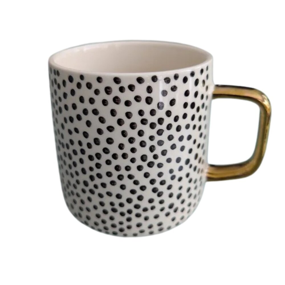 Thyme & Table Stoneware Artisan Coffee Mug White with Black Dots Tea Cup - 14oz